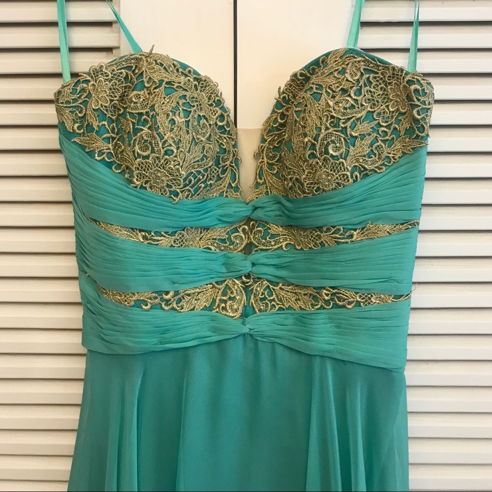La Femme Strapless Dress in Teal and Gold - Picture 3 of 4